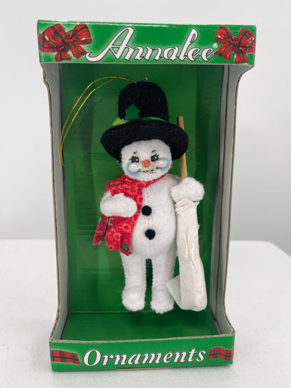 Glitter Snowman Annalee Doll Christmas Ornament 5”