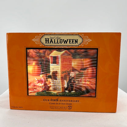 Department 56 Snow Village Halloween Come in if You Dare ceramic accessory, front view.