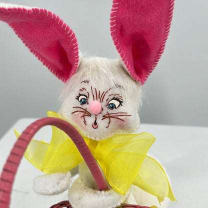 Easter Bunny with Pink Basket Annalee Doll, front view close-up.