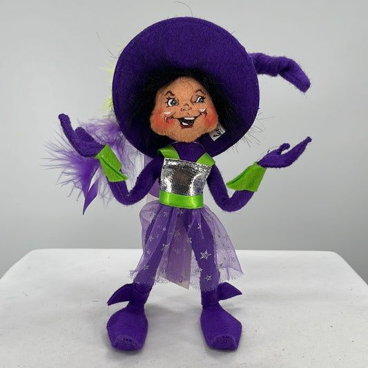 Halloween Annalee Doll Purple Witch Elf, front view.