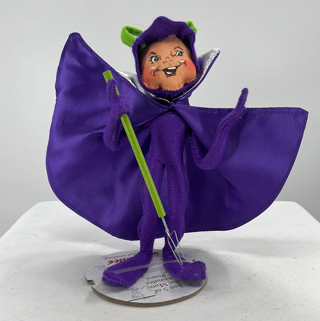 Halloween Annalee Doll Purple Elf, front view.