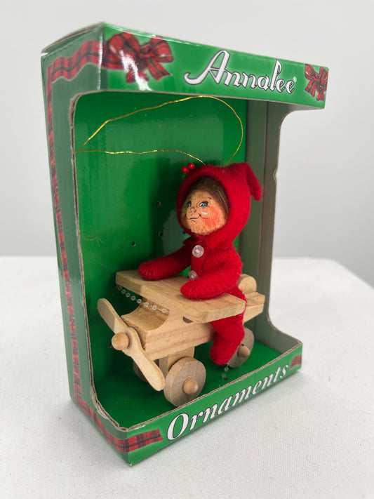 PJ Kid on Airplane Annalee Doll Ornament 3”