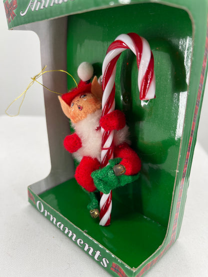 Red Candy Cane Elf Annalee Doll Ornament 3”