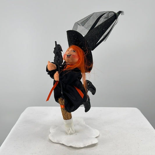 Halloween Annalee Doll Flying Witch, side view.