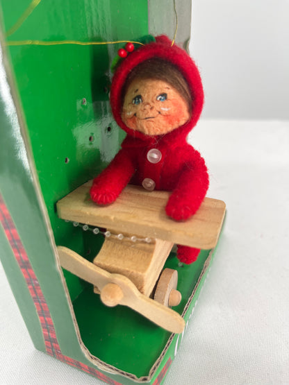 PJ Kid on Airplane Annalee Doll Ornament 3”