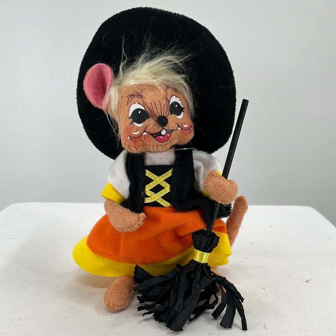 Halloween Annalee Doll Candy Corn Witch Mouse, front view.