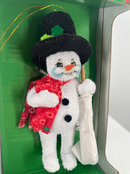 Glitter Snowman Annalee Doll Christmas Ornament 5”