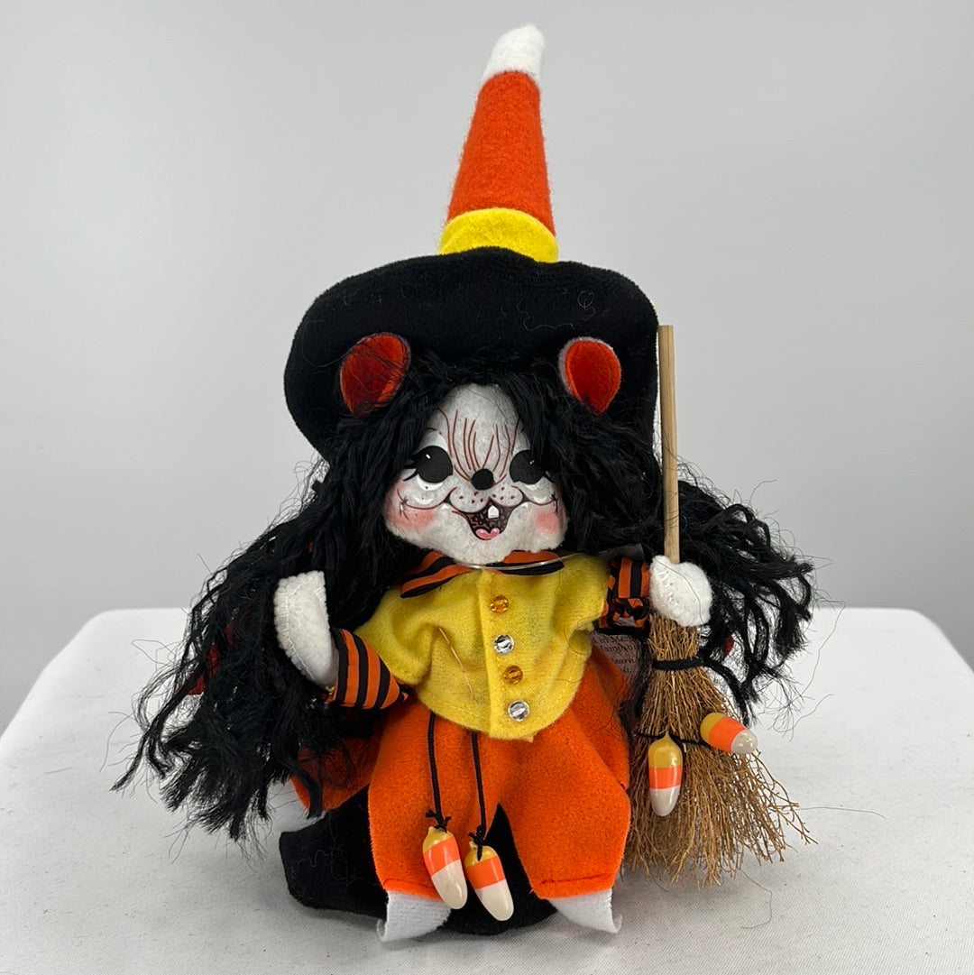 Halloween Annalee Doll Candy Corn Witch Mouse, front view.