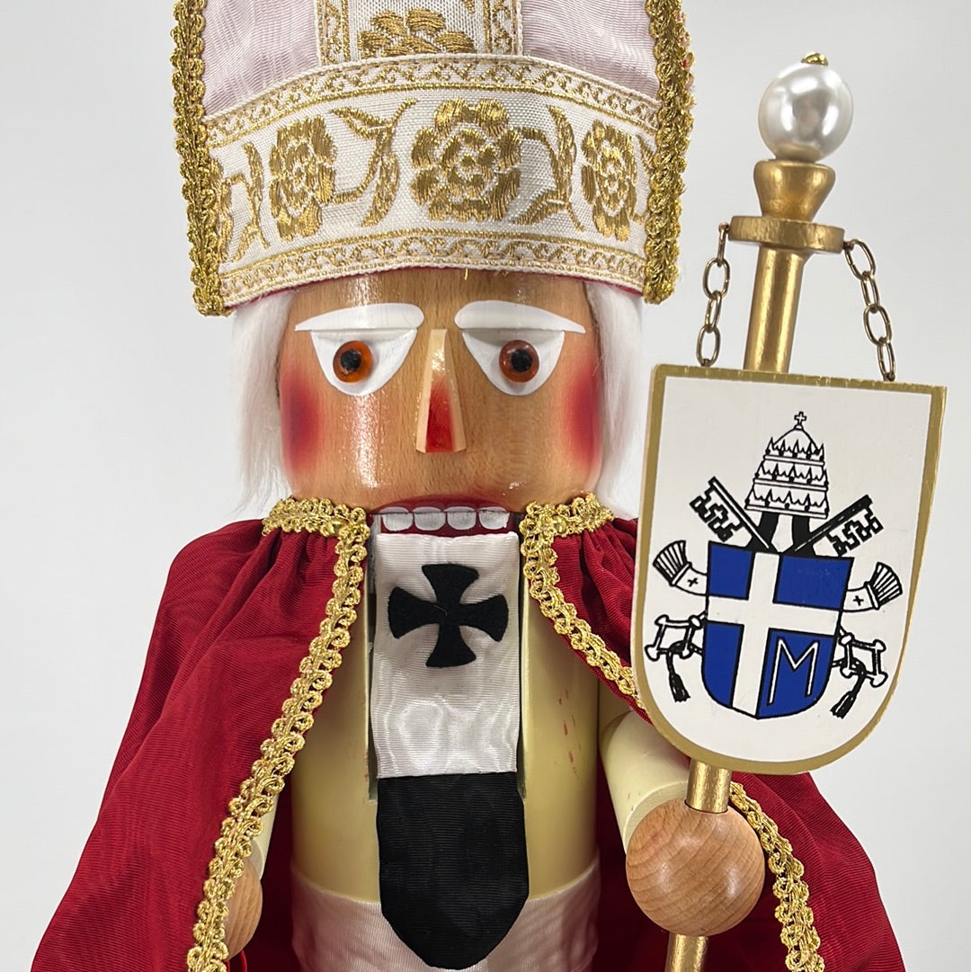 Steinbach Pope John Paul II Nutcracker, front view close-up.