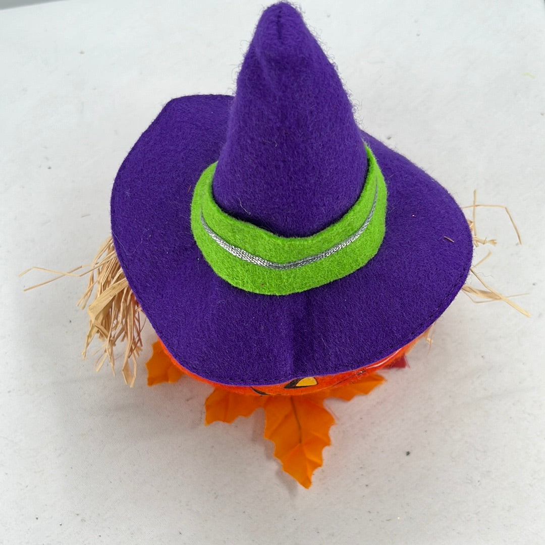 Halloween Annalee Doll Purple Witch Pumpkin, top view.