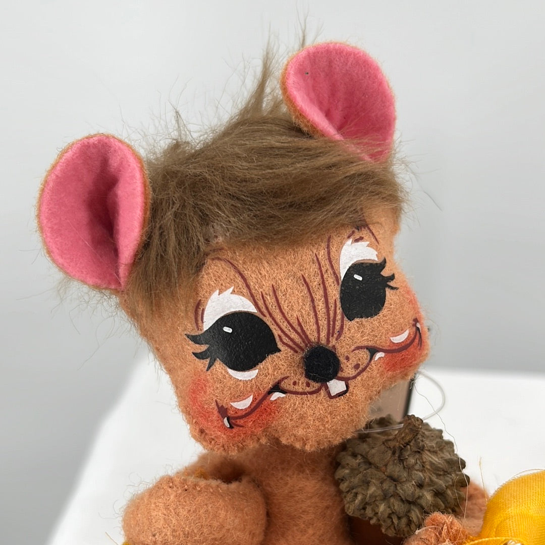 Thanksgiving Annalee Doll Acorn Mouse, front view close-up.