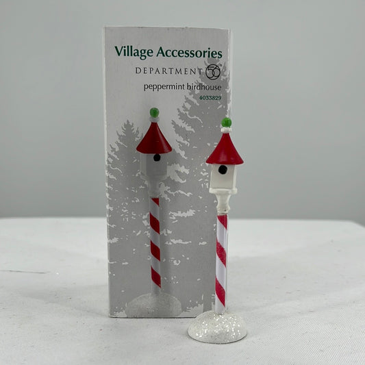 Department 56 The Original Snow Village Peppermint Birdhouse, front view.