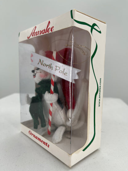 Vintage North Pole Mouse Annalee Doll Ornament 4”