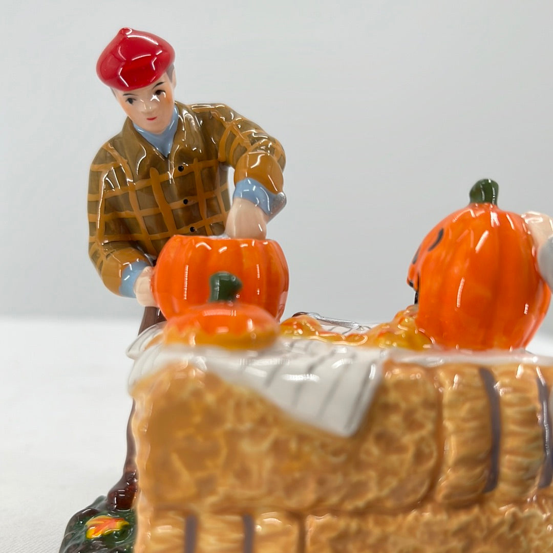 Department 56 Snow Village Halloween Gross… Pumpkin Guts ceramic accessory, front view close-up.