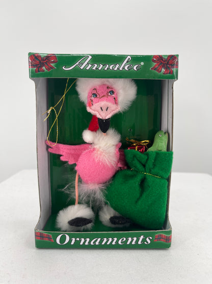 Annalee Doll Flamingo Santa Christmas Ornament 5”