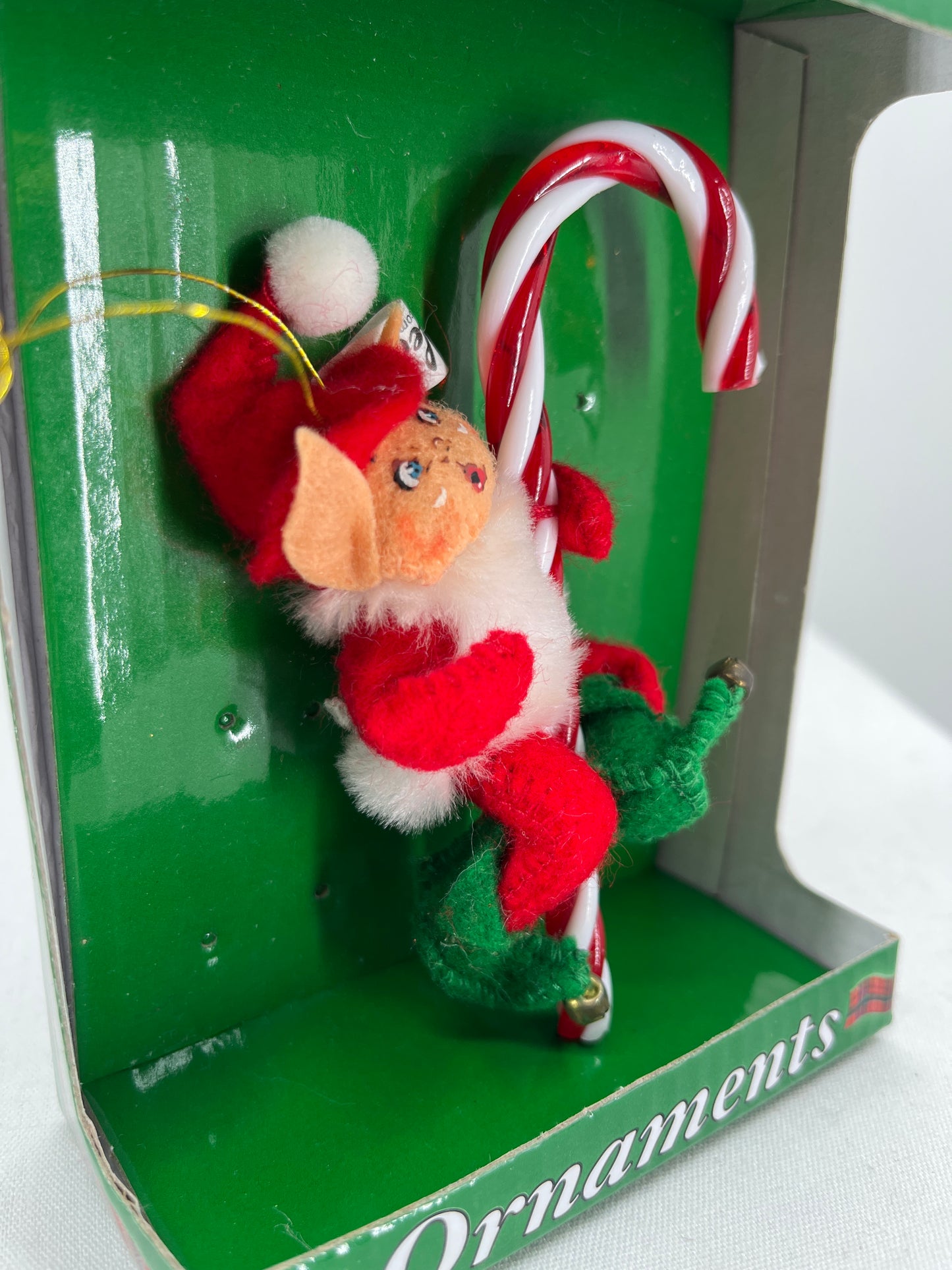 Red Candy Cane Elf Annalee Doll Ornament 3”