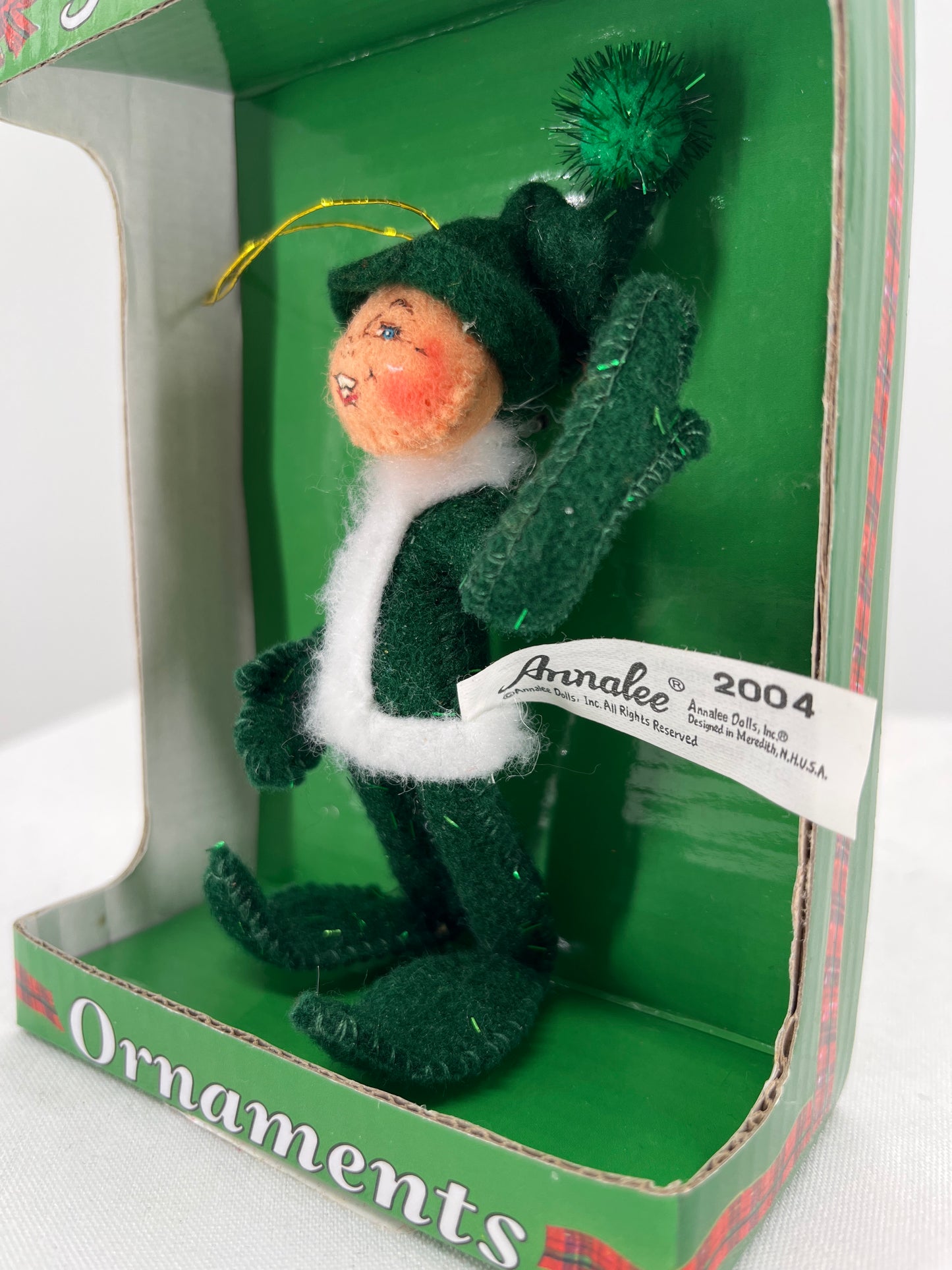 Vintage Green Christmas Elf Annalee Doll Ornament 4”