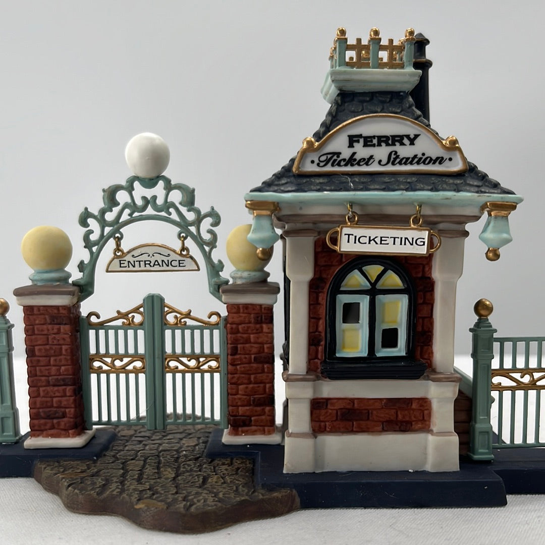 Department 56 Christmas in the City East Harbor Ferry (Set of 3) ticket booth, front view close-up.