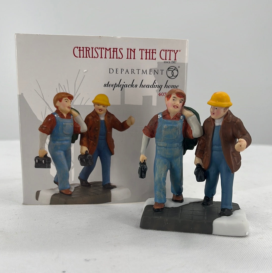 Department 56 Christmas in the City Steeplejacks Heading Home, front view.