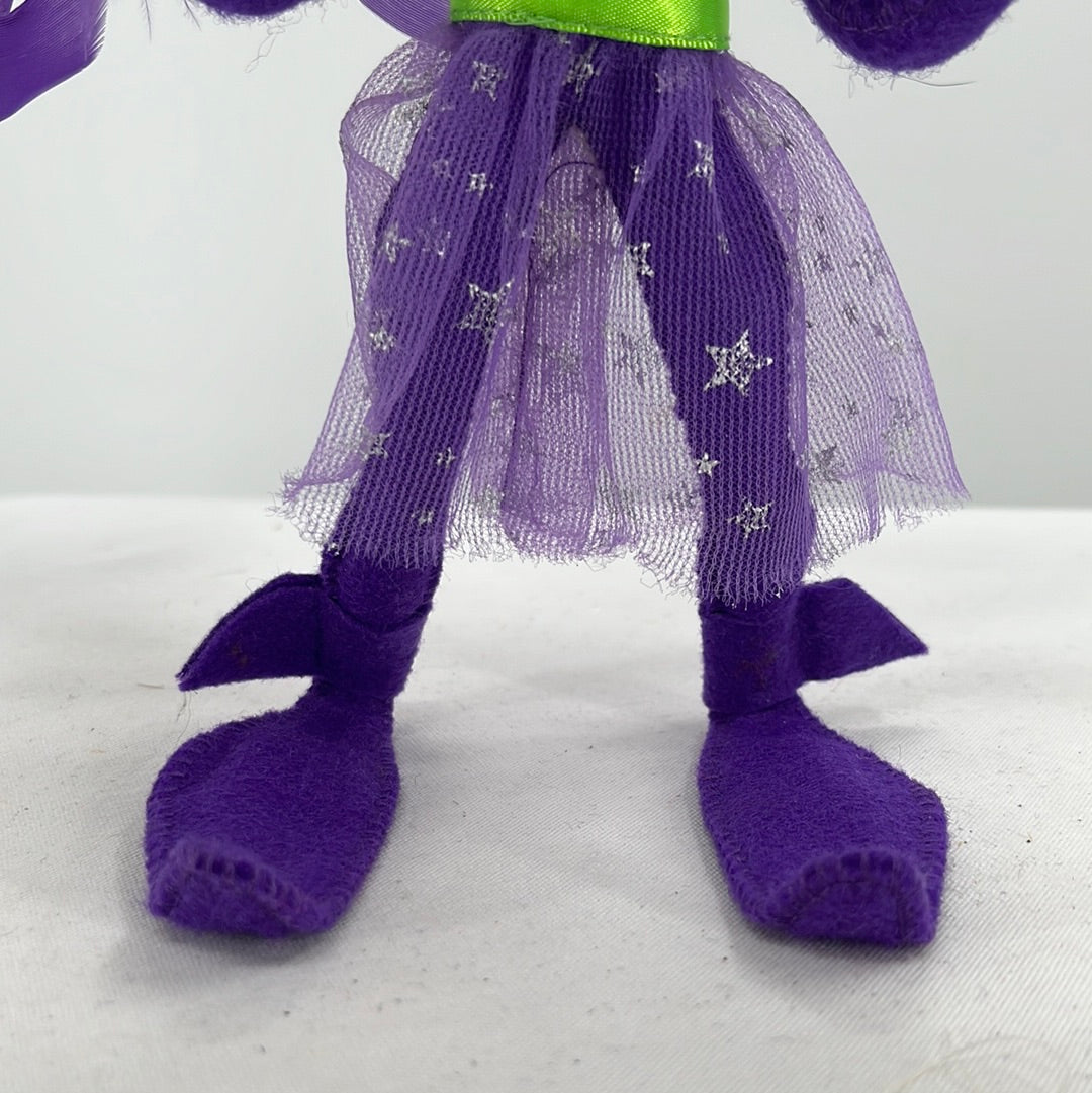 Halloween Annalee Doll Purple Witch Elf, front view close-up.