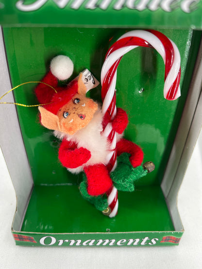 Red Candy Cane Elf Annalee Doll Ornament 3”