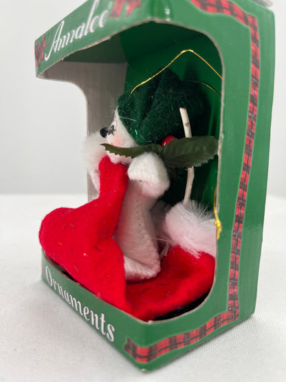 Mouse on Santa’s Hat Annalee Doll Ornament 3”