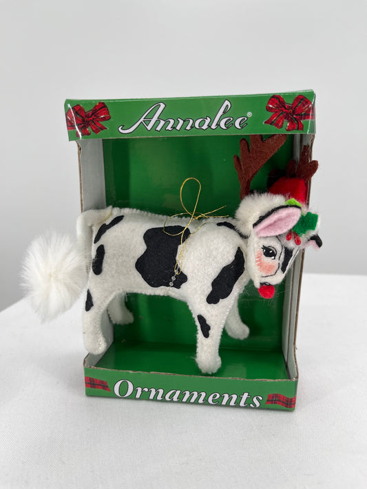 Christmas Cow Annalee Doll Ornament 3”