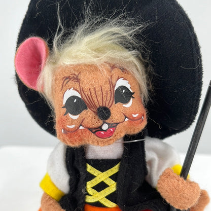 Halloween Annalee Doll Candy Corn Witch Mouse, front view close-up.