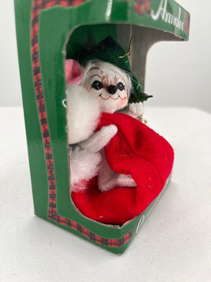 Mouse on Santa’s Hat Annalee Doll Ornament 3”