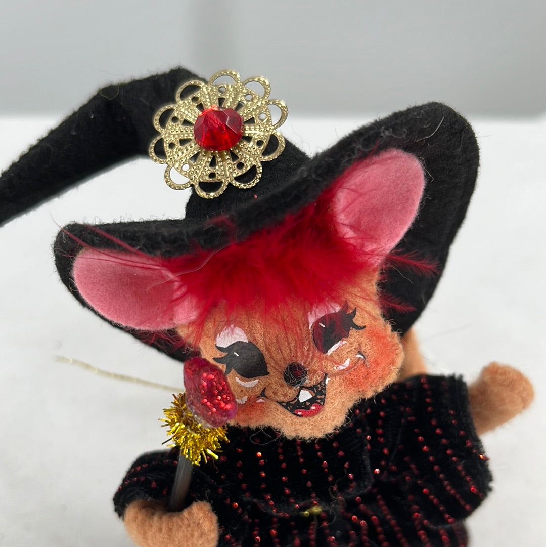 Halloween Annalee Doll Red Witch Mouse, front view close-up.