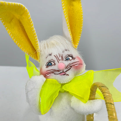 Easter Bunny with Yellow Basket Annalee Doll, front view close-up.