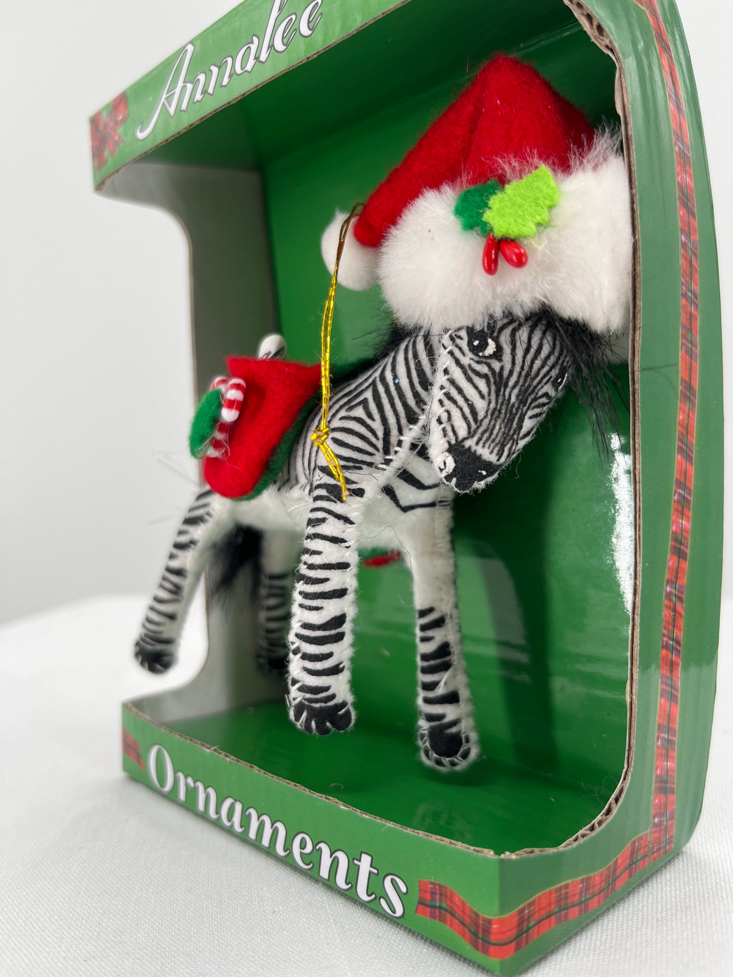 Candy Cane Zebra Annalee Doll Ornament 3”