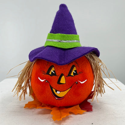 Halloween Annalee Doll Purple Witch Pumpkin, front view.