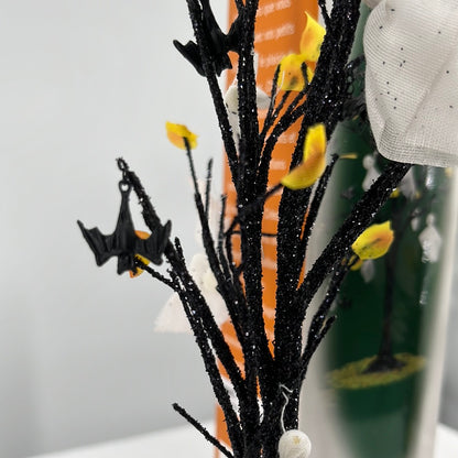 Department 56 Snow Village Halloween Bats and Spooks Tree (Set of 2), front view close-up.