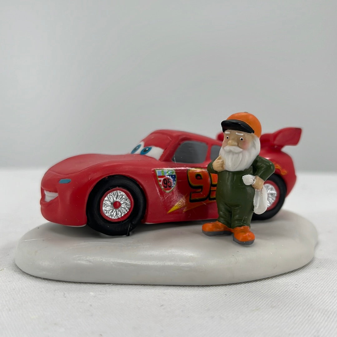 Department 56 North Pole Series Disney Pixar Cars Lightening Ready to Race, front view close-up.