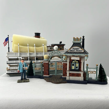 Department 56 Christmas in the City East Harbor Ferry (Set of 3), front view.