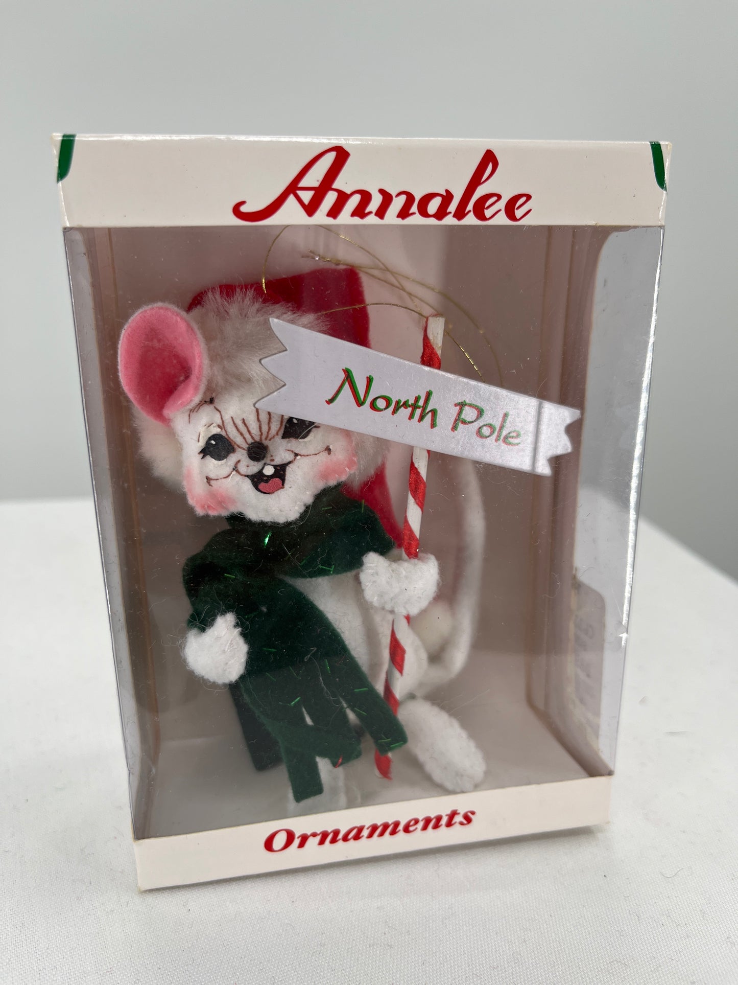 Vintage North Pole Mouse Annalee Doll Ornament 4”