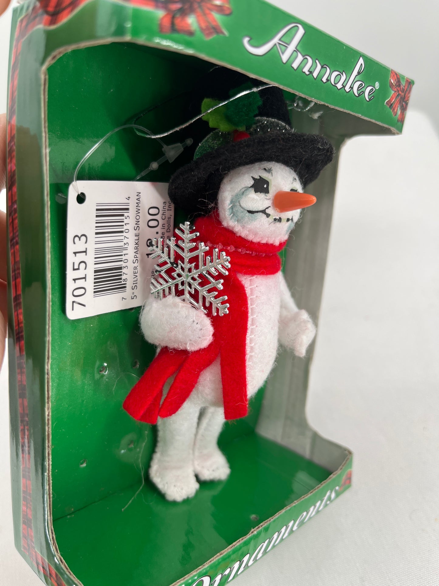 Silver Sparkle Snowman Annalee Doll Ornament 5”