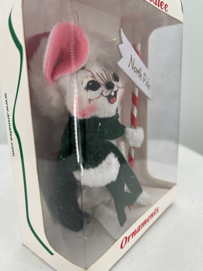 Vintage North Pole Mouse Annalee Doll Ornament 4”