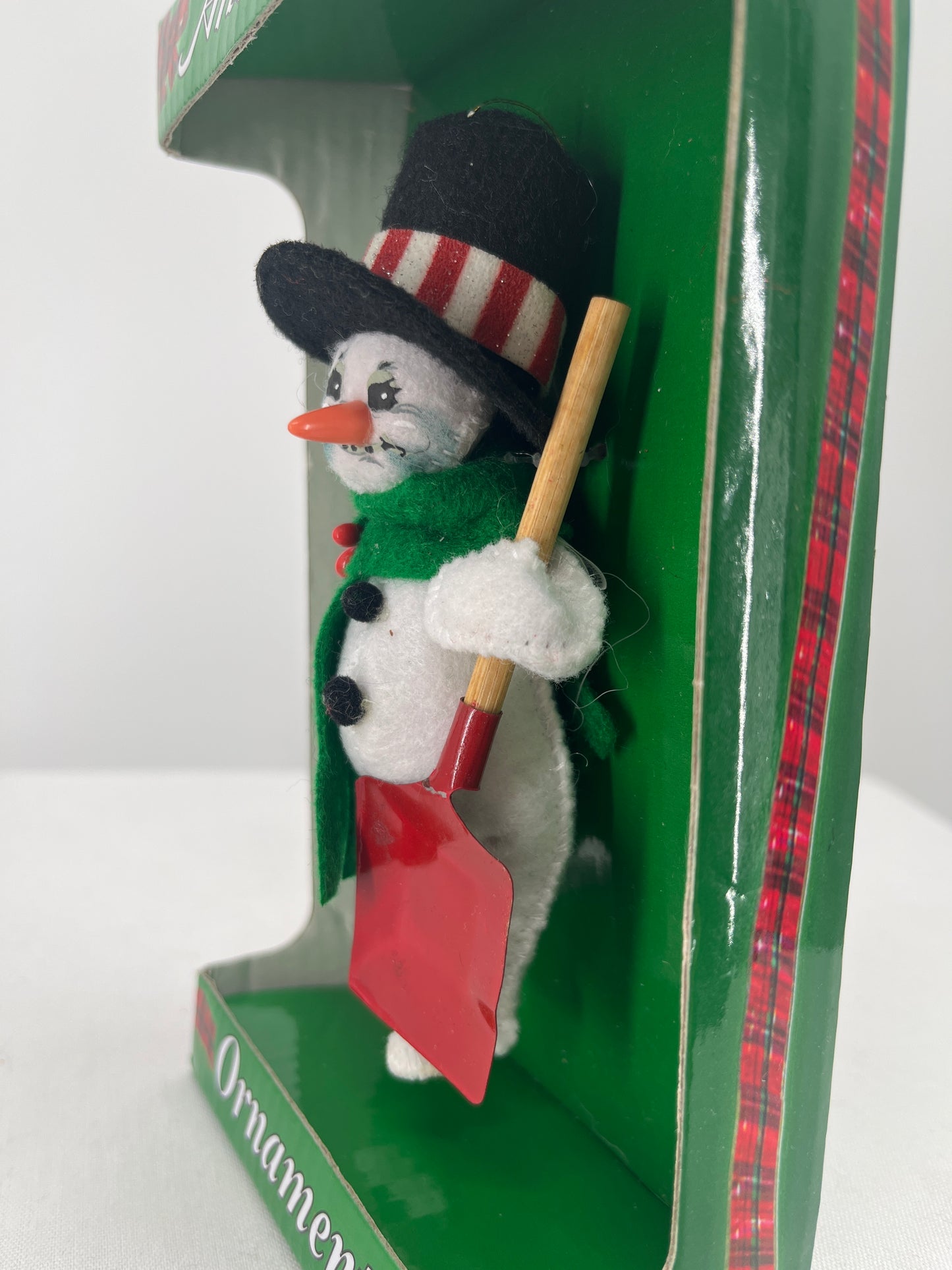 Annalee Doll Snow Shovel Snowman Christmas Ornament 5”