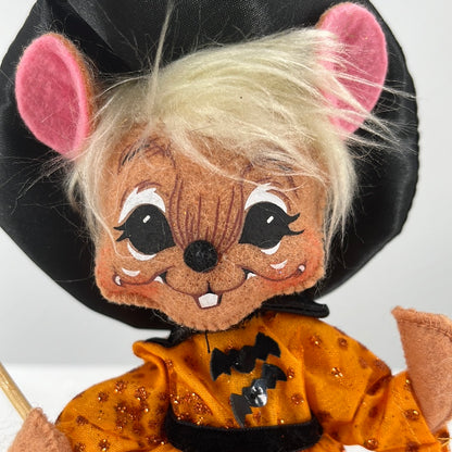 Halloween Annalee Doll Witch Mouse, front view close-up.