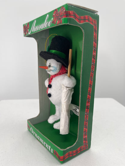 Glitter Snowman Annalee Doll Christmas Ornament 5”