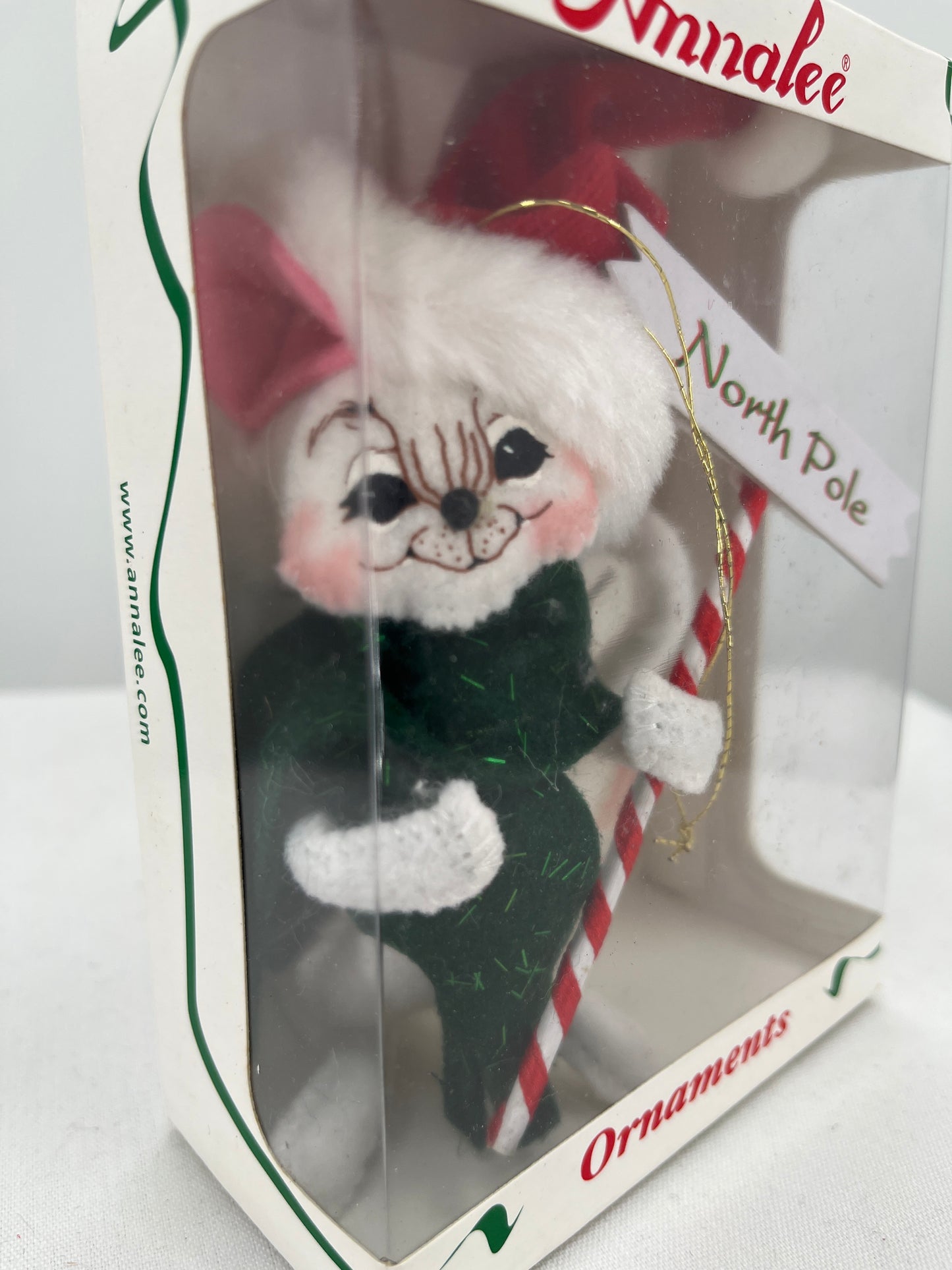 Vintage North Pole Mouse Annalee Doll Ornament 4”