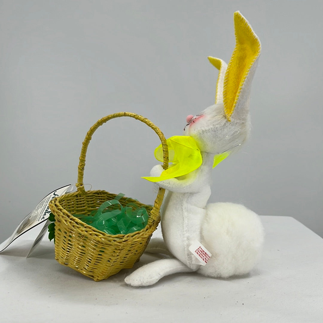 Easter Bunny with Yellow Basket Annalee Doll, side view.