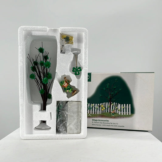 Department 56 Village Accessories St. Patrick’s Day Decorating Set (set of 5), front view.