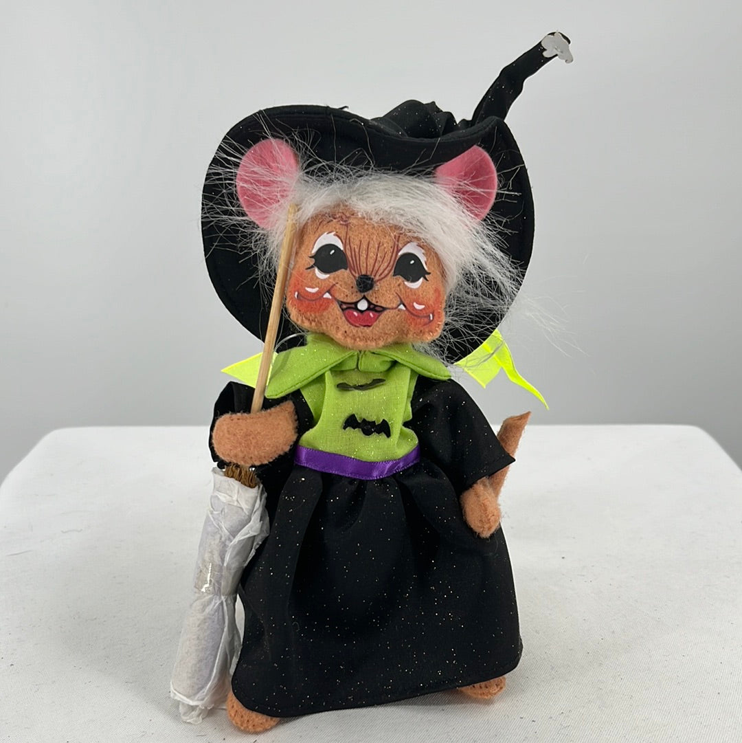 Halloween Annalee Doll Sparkle Witch Mouse, front view.