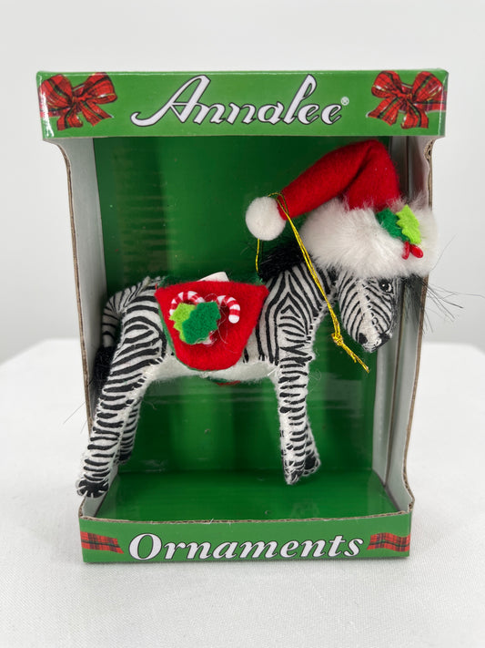 Candy Cane Zebra Annalee Doll Ornament 3”