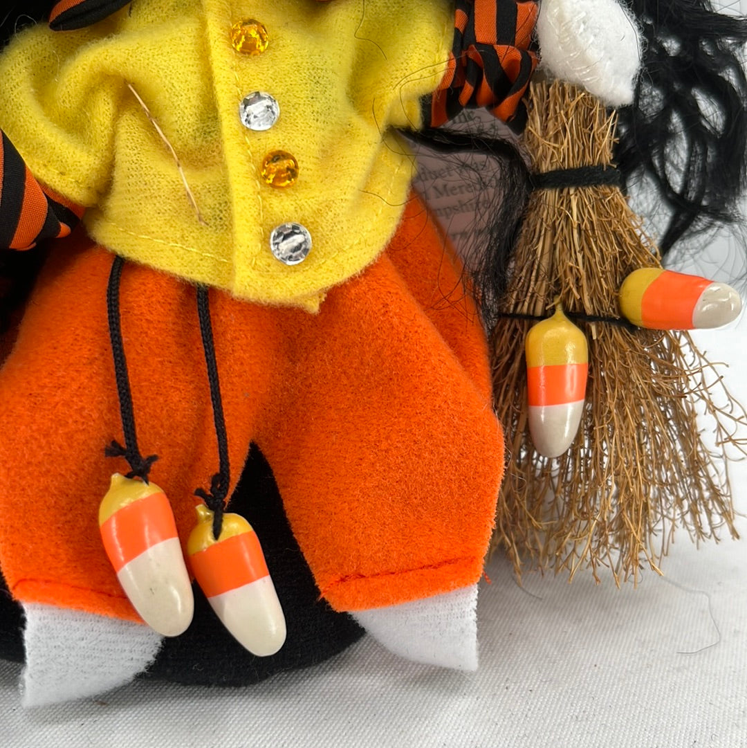 Halloween Annalee Doll Candy Corn Witch Mouse, front view close-up.