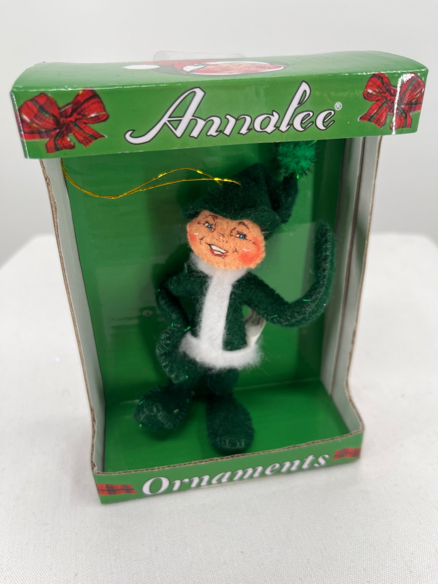 Vintage Green Christmas Elf Annalee Doll Ornament 4”