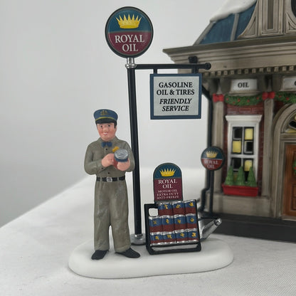 Department 56 Christmas in the City Royal Oil Company (Set of 2) accessory, front view.